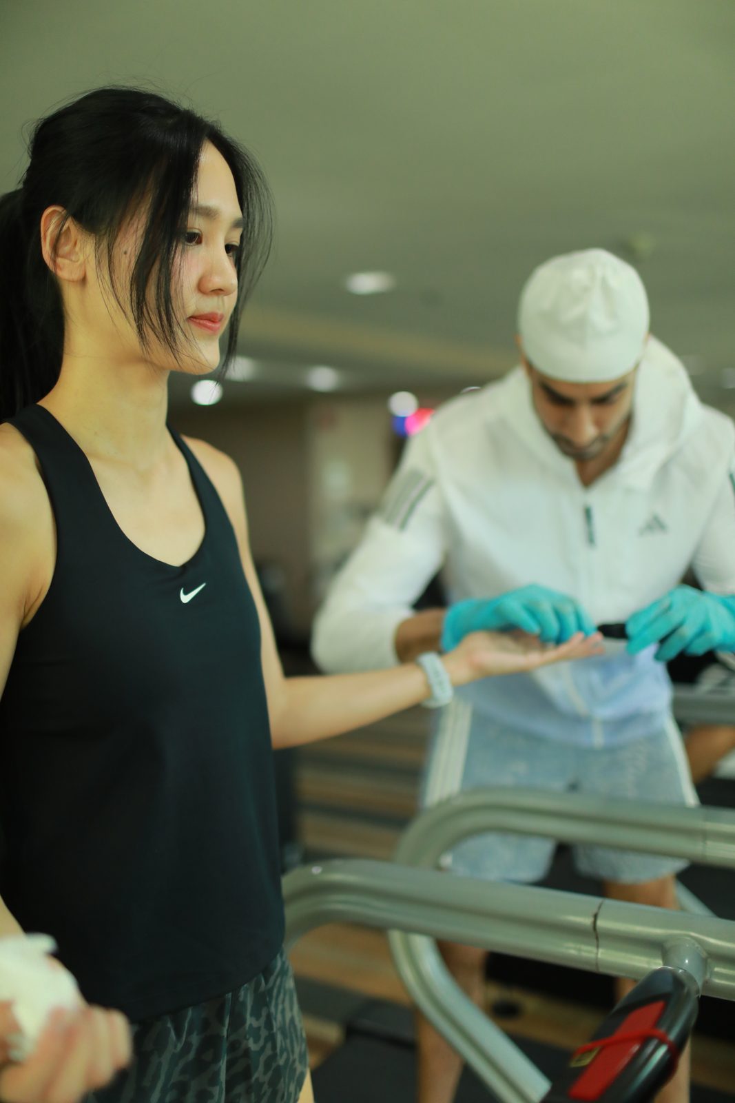 Taking a finger-prick lactate sample during a treadmill test
